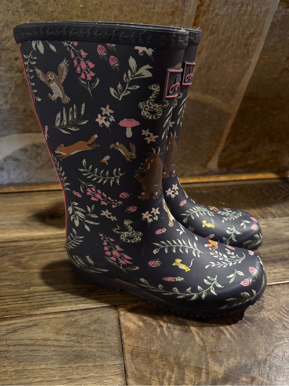 The Gruffalo x Joules Limited Edition Kids Navy Woodland Floral Rain Boots